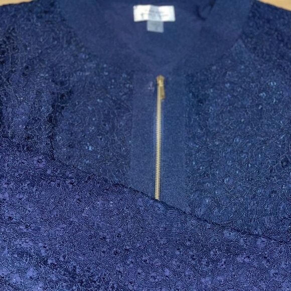 Tahari Arthur S Levine NWT 18 blue lace Bomber jacket gold zipper - Picture 8 of 15